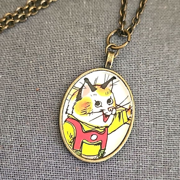 Huckle cat 1970s children's book page necklace ooak Richard Scarry handmade - Picture 8 of 8